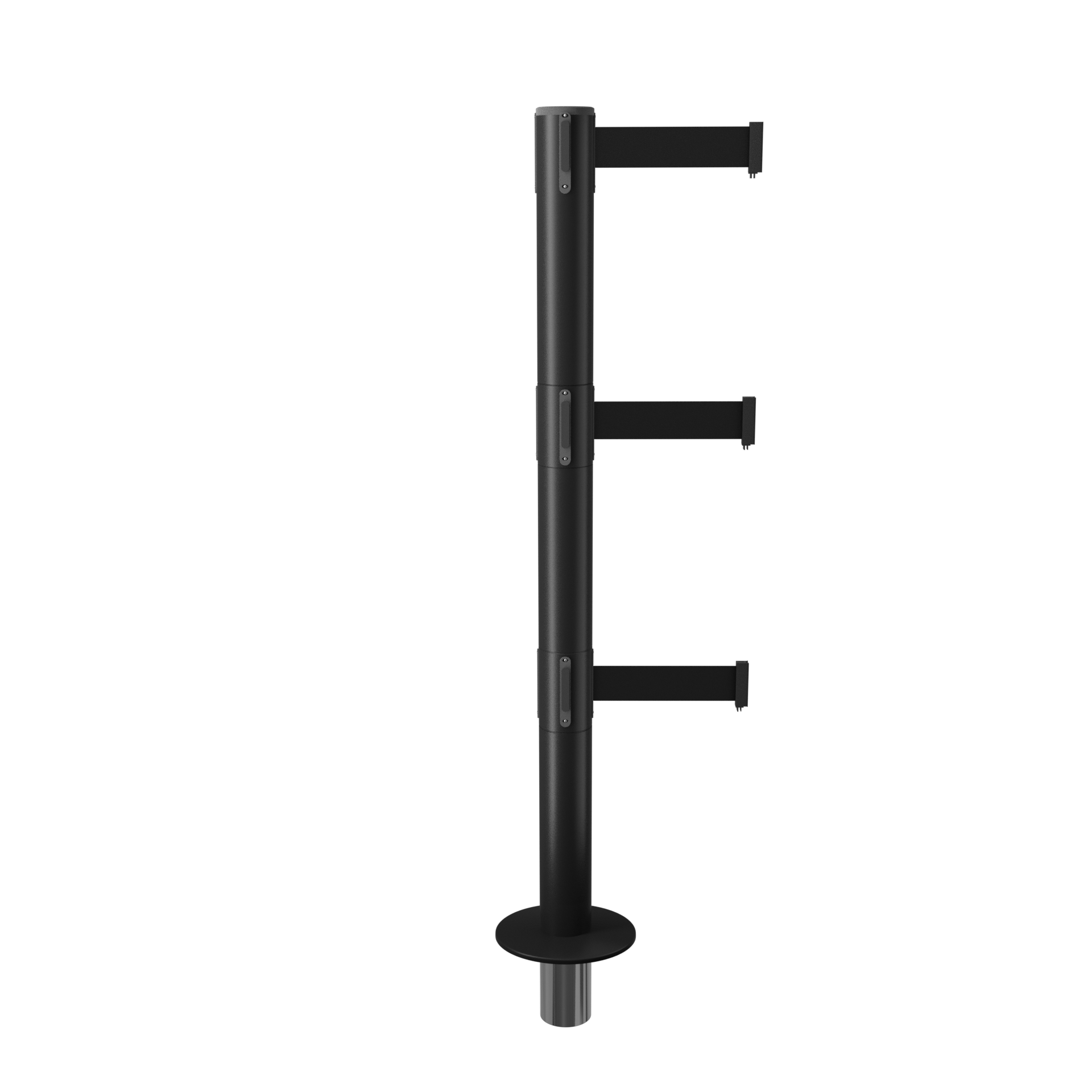 Removable QueuePro 250 Triple Retractable Belt Barrier Black